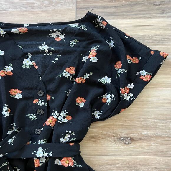 Girls Fall Black Floral Short Sleeve Picture Day Prairie Dress sz L 8-13 - Picture 3 of 6